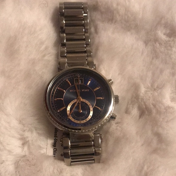 Michael Kors Sawyer Blue Dial Stainless Steel Chronograph Womens Watch - Picture 6 of 7